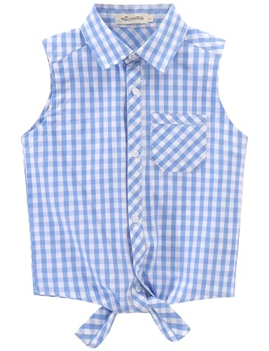 Image of Noomelfish Girls Sleeveless Button Down Shirt Tie Knot Blouse Western Cowgirl Outfit (5-12 Years)