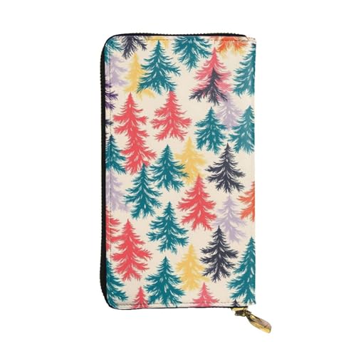 DaihAnle Vintage Colorful Christmas Trees ﻿Hand-Held Wallet Fashionable Long Microfiber Leather Large Capacity