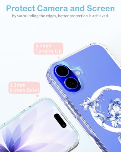 Coque iPhone 16 Plus clématite bleue cadeau idéal fille