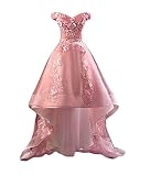 ANGELA Women's Off Shoulder High Low Prom Dresses 2021 Appliques Homecoming Dresses for Teens Blush4