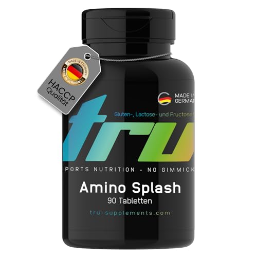 Amino Splash - 90 Tabletten - Hochdosiert - Aminosäuren-Komplex - enthält 13 elementare Aminosäuren - TRU Sports Nutrition - 100% Vegan | Herstellung & Laborprüfung in Deutschland