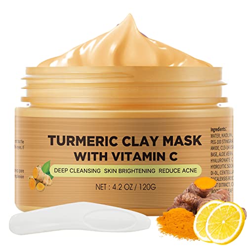 Turmeric Vitamin C Clay Mask, Turmeric Clay Facial Mask Skin Care Improve Blackheads Acne Dark Spots, Deep Cleansing Face Mud Mask Control Oil And Refining Pores, 4.2 Oz (Turmeric Vitamin C) #TOP11