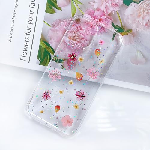 Coque iPhone 12 Pro transparente paillettes fleurs de cerisier rose - 3