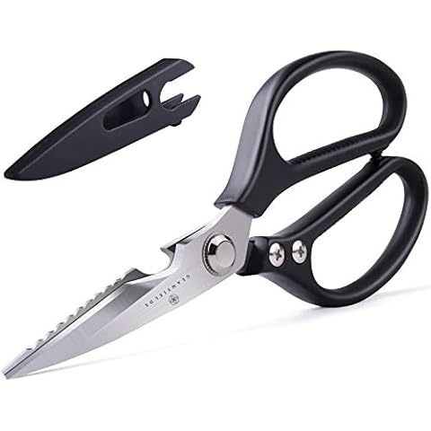 GLAMFIELDS Kitchen Scissors Heavy Duty Kitchen Shears Ultra Sharp with Blade Cover Multi-function Scissor for Poultry Herbs Meat Seafood Fish Vegetables Cover
