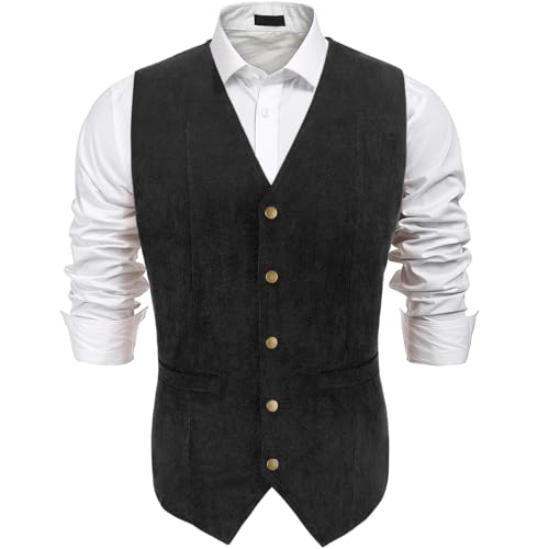 Men's Suede Leather Suit Vest V Neck Artificial Retro 5 Button Regular Vest Cowboy Style Sleeveless Jacket