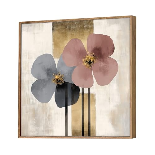 Image of PAINTINGMANTRA Large Framed Abstract Canvas Painting Minimalist Floral Wall Painting, Decorative Modern Paintings For Home, Living Room, Hotel Bedroom, and Office Decor (Size 23x23 Inch)
