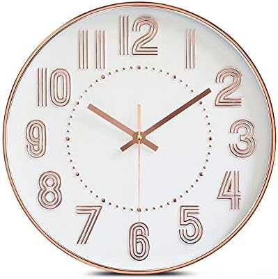 FlorLife 12 Inch Indoor Outdoor Modern Wall Clock Silent Non Ticking Round Clock Home Decor with 3D Arabic Numerals