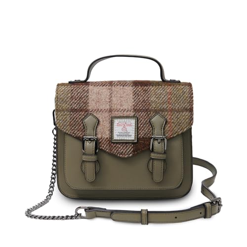 Islander® The Calton Satchel - Ladies Satchel With HARRIS TWEED - Small and Medium, Chestnut Tartan, M