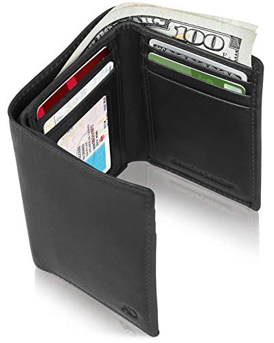Image of Trifold Wallets for Men - Slim RFID Blocking Wallet for Securing Personal Data - Front Pocket Friendly Genuine Leather Wallet - Mens Wallets Trifold with ID Window - Tri Fold Wallet Gifts for Men
