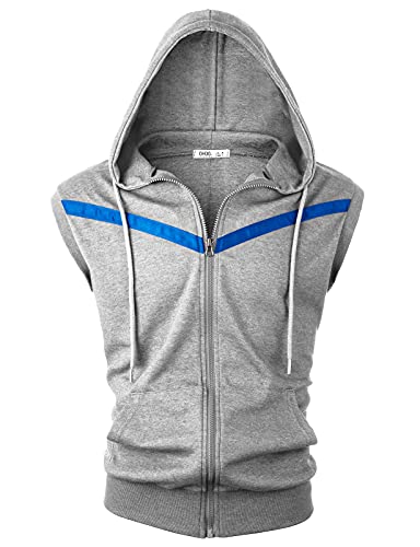 Image of Ohoo Mens Slim Fit Sleeveless Lightweight Zip Up Hooded Sweatshirt Vest Hoodie