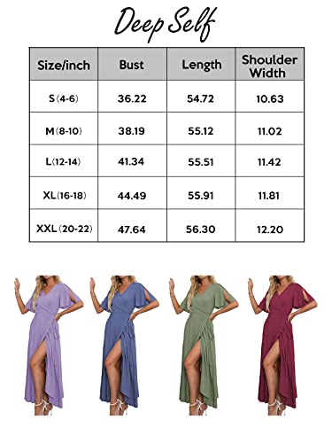 Deep Self 2022 Short Sleeve Wrap Maxi Dresses For Women Summer High Waist Slit Waist Tie Long Dress Army Green #TOP5