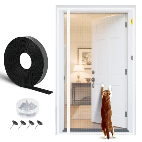 fowong Magnet Fliegengitter Balkontür, 2026 Neue Reißfeste Katzenschutzgitter mit Seitlichen Öffnung,110x220cm,Starke Insektenschutz Fliegengittertür Ohne Bohren, Unbehinderte Ansicht