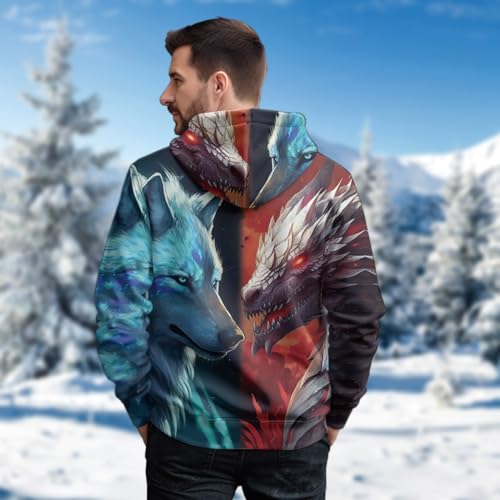 V-DECORPARKS Men's Dragon Graphic Hoodies - Animal Hoodies for Men Hooded Sweatshirt Pullover With Pockets Set 54