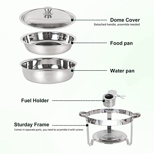 Imacone Chafing Dish Buffet Set 4 Pack, 5Qt Round Stainless Steel Chafer For Catering, Upgraded Chafers And Buffet Warmer Sets With Food & Water Pan, Lid, Frame, Fuel Holder For Event Party Holiday #TOP1