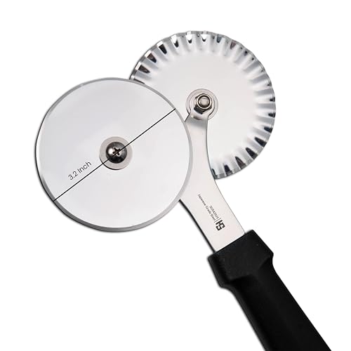 Image of HS 3.2 Inch Professional Double Round Pizza Cutter with Medium Handle, Sandwich Paratha Chapati Roti Wheel Smooth Rotating Slicer Food Grade Stainless Steel, for Home and Commercial Use, Black