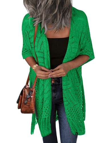 Image of HOTOUCH Womens Knit Cardigan Open Front Outwear Hollow Out Crochet Tassel Lightweight Kimonos Sweater S-XXL