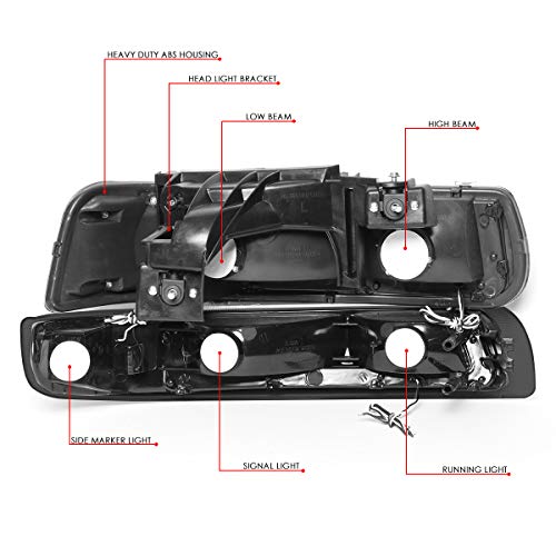 Image of DNA MOTORING Pair Headlight Assembly Compatible with 99-02 Silverado 1500 2500 /01-02 Silverado 1500 2500 HD, w /LED Daytime Running Light Bar, Black /Smoked, HL-LB-CSIL99-BK-SM-CL1