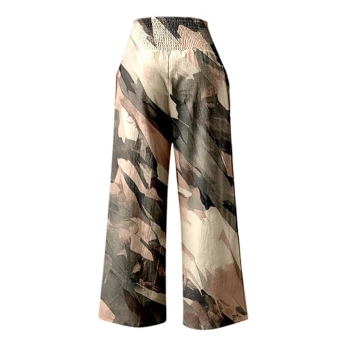 Wide Leg Linen Pants for Women High Waist Tropical Print Loose Flowy Palazzo Pants Casual Pull On Trousers with Pockets4