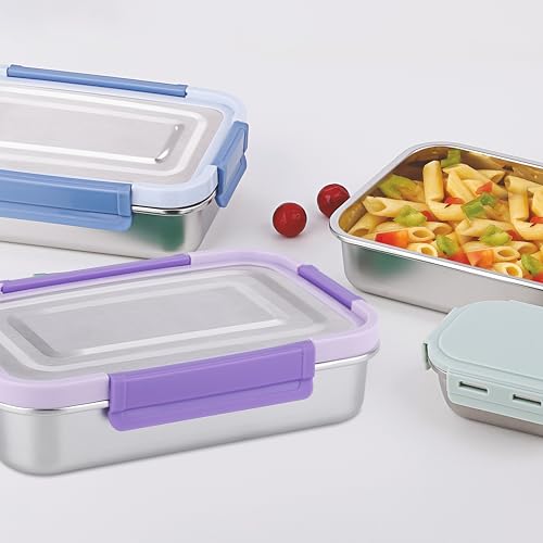 Image of ATTRO Smart Meal Medium Stainless Steel Lunch Box with 1 Small Container Airtight Spill-Proof BPA Free Food Grade Ideal for Office, School, Picnic- Violet-800ml+170ml