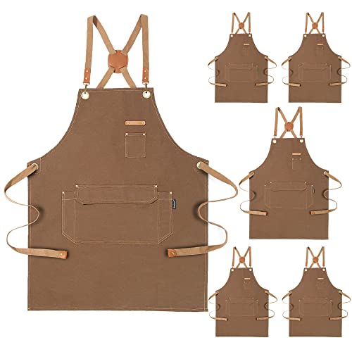 Genixart 6 Bulk Pack Chef Apron for Men Women with