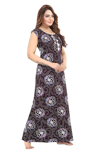 Image of Women's Cotton Free Size Nighty Maxi Dress - Sleeveless Long Floral Printed Night Gown | Soft Breathable Lounge Wear | Full Length Comfortable House Dress