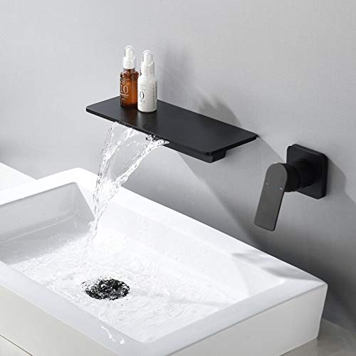 Mitigeur cascade de salle de bain mural en laiton noir mat au design épuré