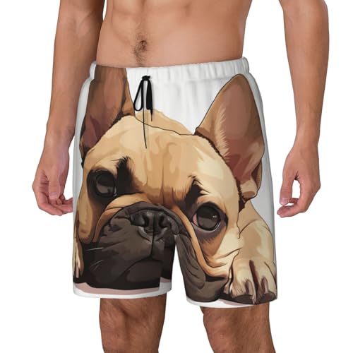 Animal Dog French Bulldog Mens Double Polyester Swimsuit Trunks Swim Shorts with Compression Liner and Patch Pocket.2