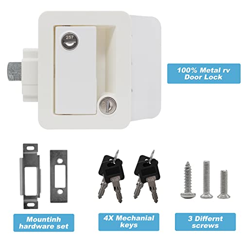 showingo RV Entry Door Lock, White, Key Lock, Anti Theft - Thumbnail 3