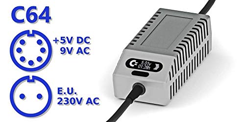 C64 PSU OLED Digital Gray EU - Fuente de alimentación de repuesto para Commodore 64, enchufe europeo