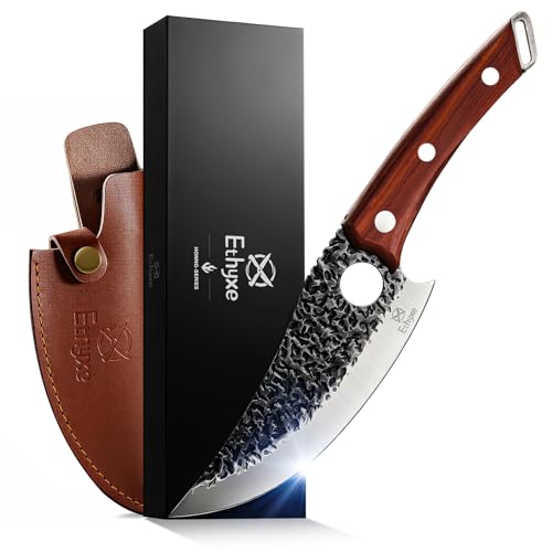 Image of Viking Chef Knife with Premium Leather Sheath - Japanese Kitchen Knife for Meat Cutting, BBQ, Camping, Cooking, Ergonomic Handle Gift for Men