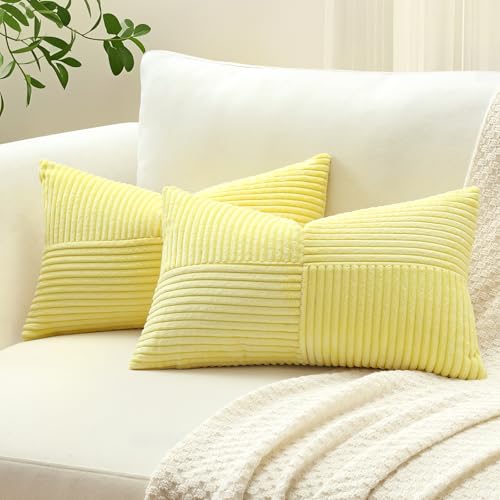 Sungeek 2er Set Cord Kissenbezüge, Kreuz Streifen Muster Kordsamt Kissenbezug Sofakissen Dekokissen Patchwork Design Deko Zierkissenbezüge Kissenhülle für Wohnzimmer (40x60cm, Gelb) Sungeek 2er Set Cord Kissenbezüge, Kreuz Streifen Muster Kordsamt Kissenbezug Sofakissen Dekokissen Patchwork Design Deko Zierkissenbezüge Kissenhülle für Wohnzimmer (40x60cm, Gelb)