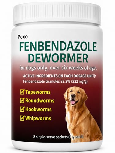 Fenbendazole Dog Dewormer Powder for Tapeworms Roundworms Hookworms & Whipworms 1g Pouch (Treats 10lbs per Pouch)