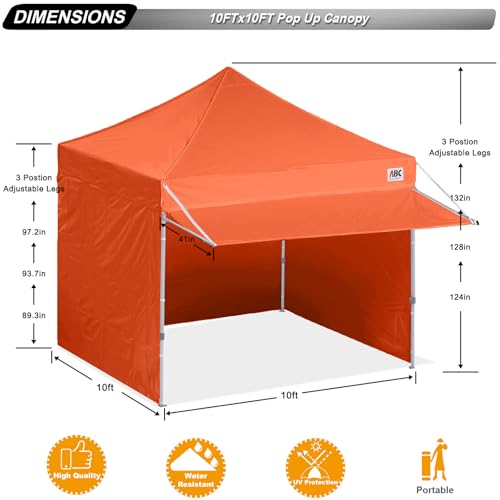 Image of ABCCANOPY 10x10 Commercial Pop up Canopy Tent with Awning Sidewall,Orange