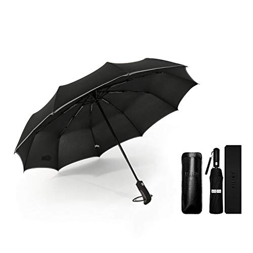 Ishfud 折りたたみ傘 ワンタッチ 自動開閉 大きい 頑丈な10本骨 メンズ 耐強風 超撥水 高強度グラスファイバー 梅雨対策 晴雨兼用 折り畳み傘 ビッグサイズ 傘カバー付き (ブラック)