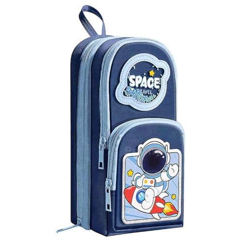 Image of WORSHIPER 6 Layer with 3 Compartment Premium Canvas Pencil Pouch for School Girls and Boys, Cute Aesthetic Stationery Items Kit Case, Large Capacity Stationary Pencil Pouch (Intersteller Space Blue)