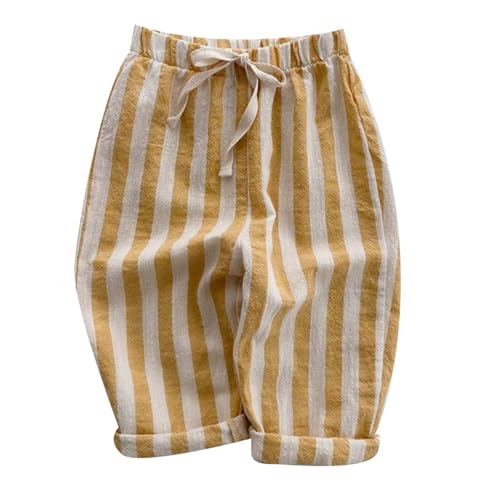 Boys' Cotton Linen Harem Bloomers Pants for Baby Toddler Striped Bloomer Elastic Basic Harem Pants Joggers 4-5 Years Yellow