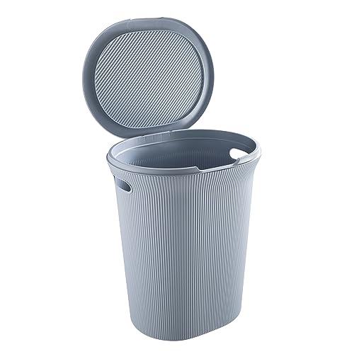 Image of Superio Ribbed Collection - Decorative Plastic Laundry Hamper with Lid and Cut-Out Handles, Blue (2 Pack) Basket Organzier for Bedroom Bathroom College Dorm Room 40 Liter