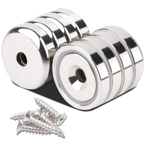 Aenienoe Strong Magnets 20mm Neodymium 30lb Pulling Force Magnet with Countersunk Hole and Screws Extra Strong Magnets Silver 8Pack