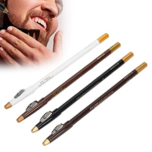 4pcs Bartfüller Stift, Barber Pencil Kit, Bart Stift, Bart und Haarlinienkonturstifte mit Spitzer für Formwerkzeuge Schablonenanleitung (Schwarz & Weiß & Dunkelbraun & Hellbraun)