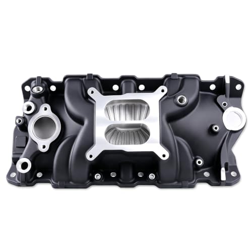 Image of 2701 EPS Dual Plane Intake Manifold for SBC 262-400 V8 Black | Compatible with Chevy Small Block 305 327 350 383 1955-1986 Idle-5,500 RPM Cast Aluminum Square Bore