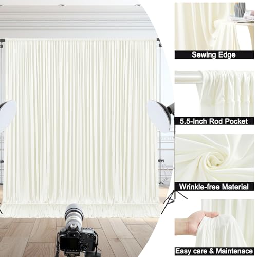 Image of 20x10ft Ivory Backdrop Curtain for Wedding Parties Wrinkle Free Fabric Ivory Drapes Backdrop Decoration for Baby Shower Birthday Photography Decoration 4 Panels, 5ft x 10ft