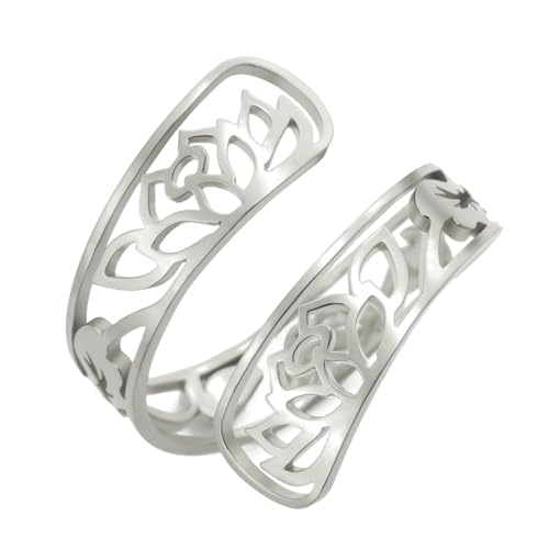 TEAMER Adjustable Lotus Flower Ring Stainless Steel...
