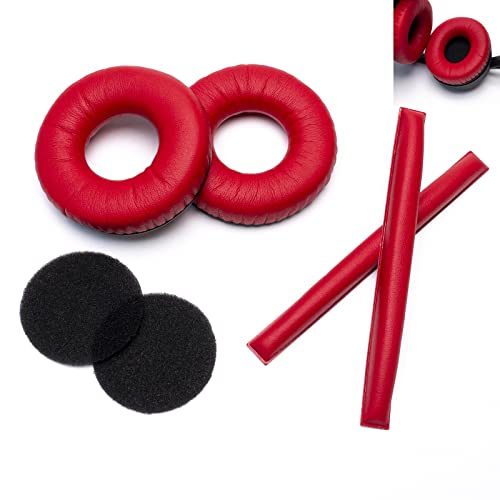 Image of Rainbow Color Ear Pads Headband Cushion Kits Compatible with Sennheiser HD25 HD250BT HD25-ll HD25S Il HMD25 Headphone Foam Covers (Red Sets)