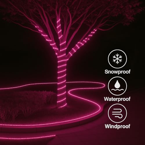 Image of Gesto 5 Meter Rope LED Strip Lights | 120 LED /Mtr Waterproof Outdoor Lights for Balcony, Home Decor, Cove Light for False Ceiling | Flexible, Cuttable Strip Light for Diwali Decoration - Pink