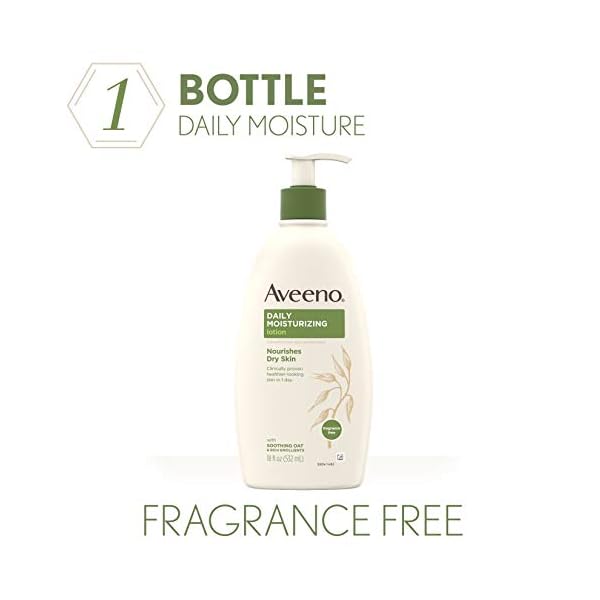 Aveeno-Daily-Moisturizing-Body-Lotion-with-Soothing-Oat-and-Rich-Emollients-to-Nourish-Dry-Skin-Gentle-Fragrance-Free-Lotion-is-Non-Greasy-Non-Comedogenic-18-Fl-Oz Aveeno Daily Moisturizer, Body Lotion, For Dry Skin, Prebiotic Oat Fragrance Free, 18 fl. oz, Pack of 1