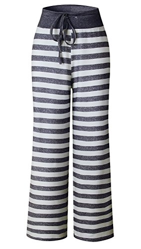 Image of AMiERY Women's Comfy Casual Pajama Pants Floral Print Drawstring Palazzo Lounge Pants Wide Leg