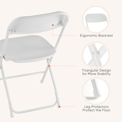 Image of DUMOS Folding Plastic Chairs Sets of 20, 330lbs Capacity Stackable Home Office Chair, Portable Fold Up for Indoor Outdoor, Patio, Camping, Garden, Party, White