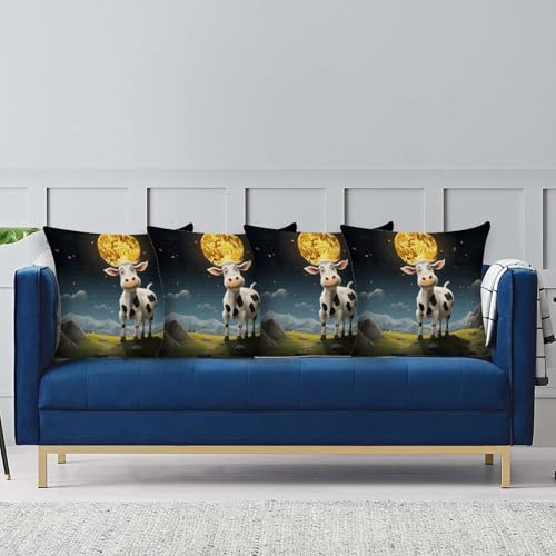 Housse de coussin imprimé vache sur la lune idée cadeau déco originale - 5