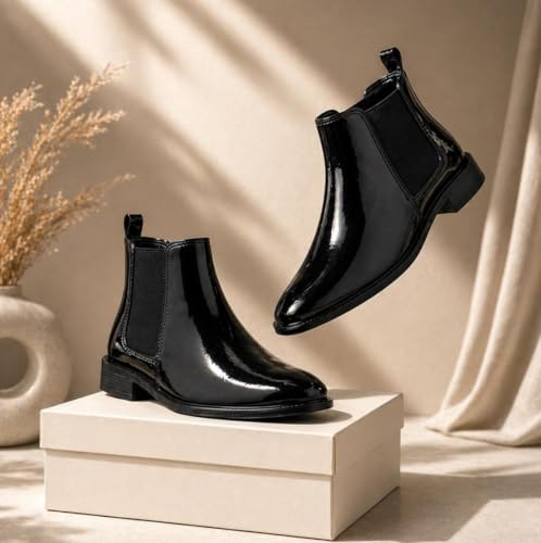Image of Men's Leather Chelsea Boots | Ankle Boots with Textured Finish Formal & Smart Casual Boots | Comfortable Fit, Trendy, Stylish Boots | Leather Boots for Office /Fashionable