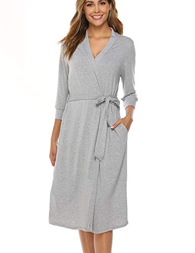 YAWOVE Women Kimono Robes Cotton Bathrobe Soft Sleepwear V-Neck Loungewear Lightweight Long Robe